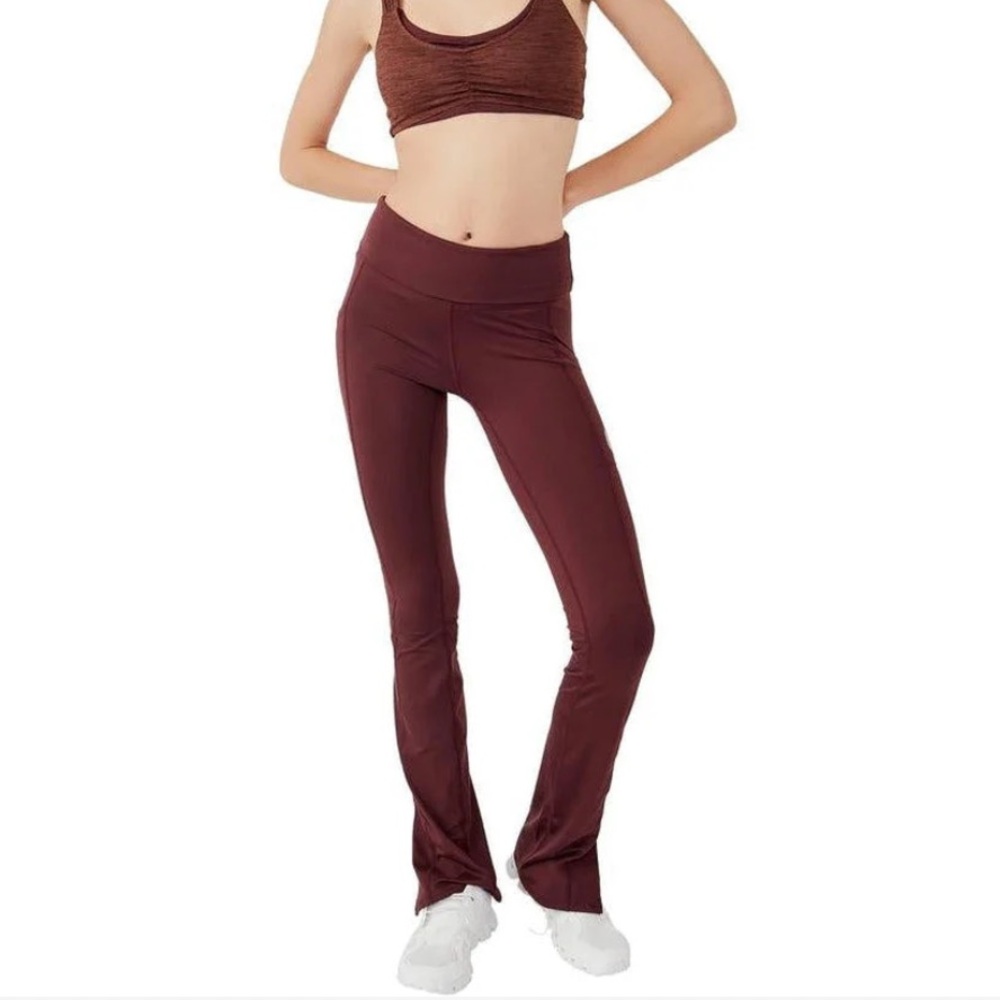 Free People FP Movement Zen Again Flare Pants size medium maroon split hem